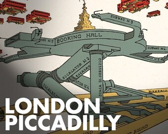 LONDON 1929 - Piccadilly Circus - underground - tube - subway - FREE shipping