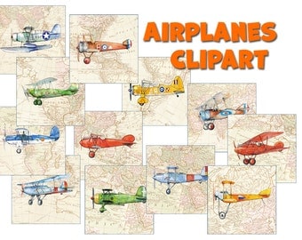 Airplane clipart, boys nursery planes digital decor, Map planes clipart, Printable Baby shower, Boys room wall art, Aviation party clipart