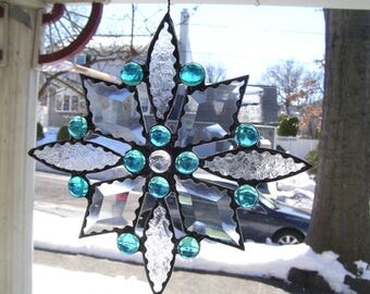 Stained Glass Blue Star Sun Catcher