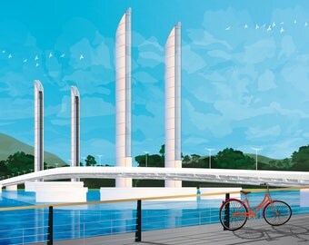 Illustrated poster Chaban Bordeaux bridge
