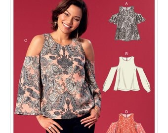 McCall's Pattern M7510 Misses' Cold-Shoulder Tops with Flared or Cuffed Sleeves