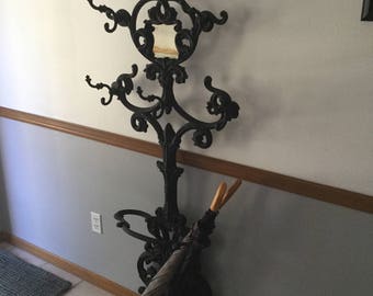 Victorian Cast Iron Hall Tree Umbrella Stand Mirrored Coat Rack