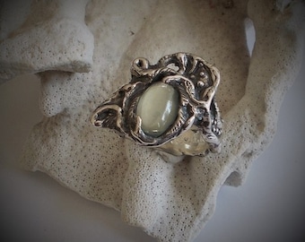 Moonstone, sterling silver ring, witch ring, spiral ring,crystal ball ring, Harry Potter ring.