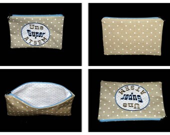 embroidered zipper pouch a great school (customizable)