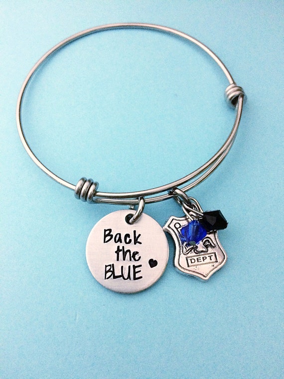Back the blue bracelet Hand stamped bracelet by MommysMetalz
