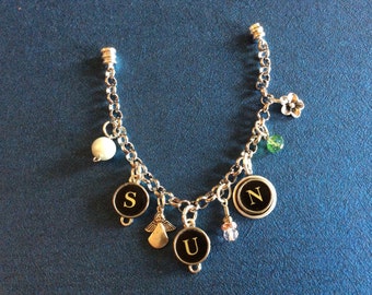Antique Typewriter Key and Charm Bracelet