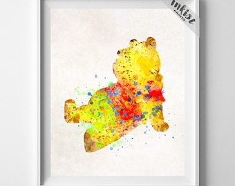 Pooh Art, Pooh Watercolor, Disney Present, Disney Wall Decor, Disney Wedding Gift, Nursery Poster, Pooh Artwork, Type 2, Dorm Decor