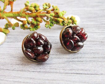 Bridesmaid gift for mom gift earrings Garnet earrings Garnet studs earrings Bohemian earrings January Birthstone jewellery Garnet jewellery