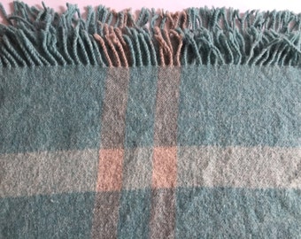 WOOL Blanket SAMBAND Iceland Pastel Turquoise Winter White Wide Stripes 77 x 62"