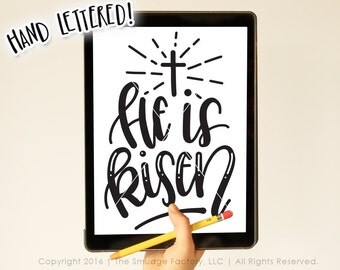 Easter SVG Cut File, He Is Risen Bible Verse Hand Lettered Calligraphy Silhouette, Cricut, Cutting File, Instant Download • DIY Easter Decor