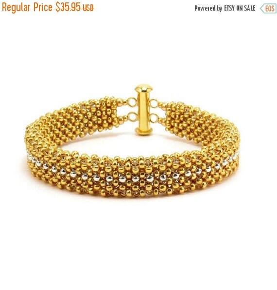 SALE Gold and Silver Bracelet Beaded Gold by PeggyGsBaubles