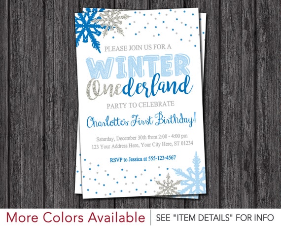 Winter Onederland Birthday Invitation - Blue and Silver Winter Wonderland Birthday Invitations Il_570xn