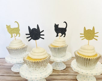 Cat cupcake toppers/ Cat Toppers/ Cat Party Toppers/Meow/ set of 12