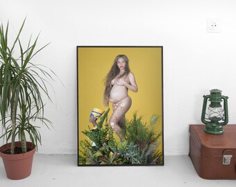 Beyonce Pregnancy Picture with blue Ivy - Beyonce Art Poster - Singer Print - Twin Pregnancy - Beyonce Naked - Size 13x20" 24x36" 32x48"