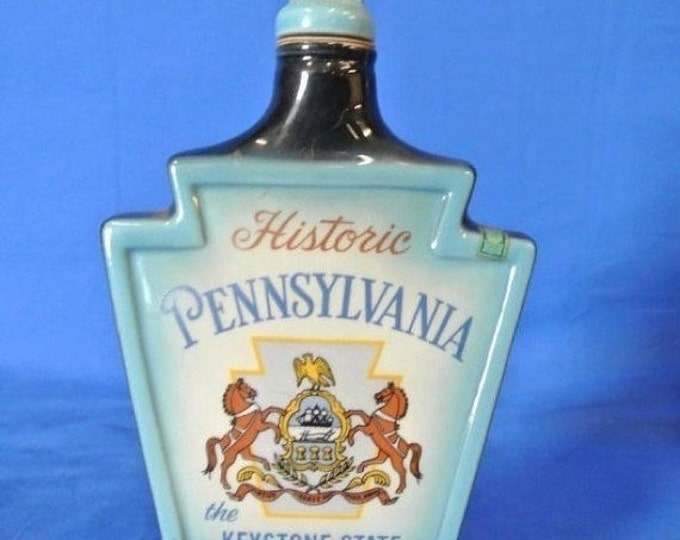 Storewide 25% Off SALE Vintage Original Jim Beam Liquor Decanter Featuring Historic Pennsylvania "The Keystone State" Design Set In Cobalt B