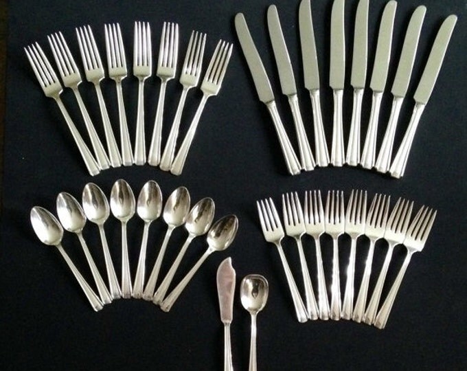 Storewide 25% Off SALE Vintage "John & Priscilla" Westmorland Sterling Silver Flatware Service For Eight With Original Wood Case And Matchin