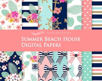 Summer Beach House / Nautical Digital Paper Pack - Instant Download - DP112