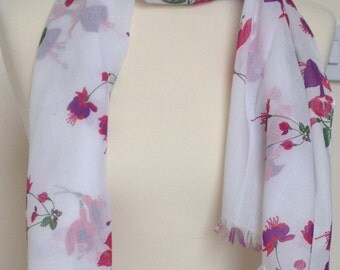 Fuchsia scarf - fuchsia wrap - fuchsia shawl - fuchsia floral print scarf - in 100% cotton