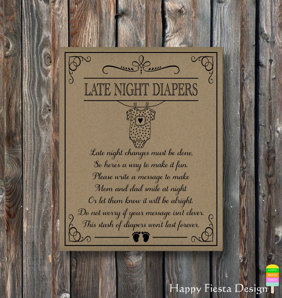 PRINTABLE Late Night Diapers Sign-Baby Shower Game-Diaper