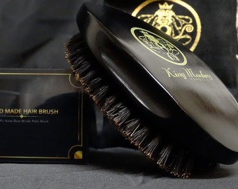 KING MONKEY PRODUCTS - 1776 Natural Boar Bristle Palm Hair & Beard Brush 100% Pure Boar Bristle Unisex Cushion Hair Brush