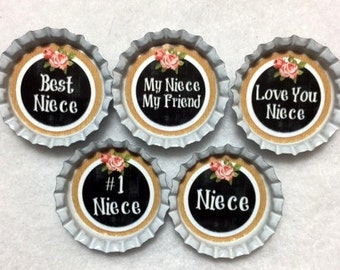 Set Of 5 Niece Inspired Bottle Cap Magnets