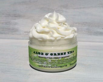 SALE! Aloe & Green Tea Whipped Body Butter Cream Frosting, Triple Butter with Argan Oil, Body Lotion, Body Cream, Natural Fragrance