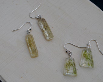Green Lichen Moss Geometric Earrings