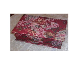 Fabric Covered Box, Lidded Box Covered With Rose Brocade Fabric