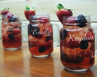 Bridesmaid Gift - Personalized Mason Jar Mug W/ Handle, Engraved Mason Jar Mug, Custom, Wedding Party Favor, Etched Glasses, Rustic Wedding