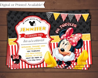 Minnie Mouse Invitation, Red Minnie Mouse Birthday Invitation