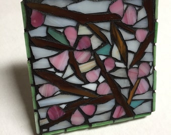 Unique stained-glass mosaic cherry blossoms coaster/spoon rest/decorative piece