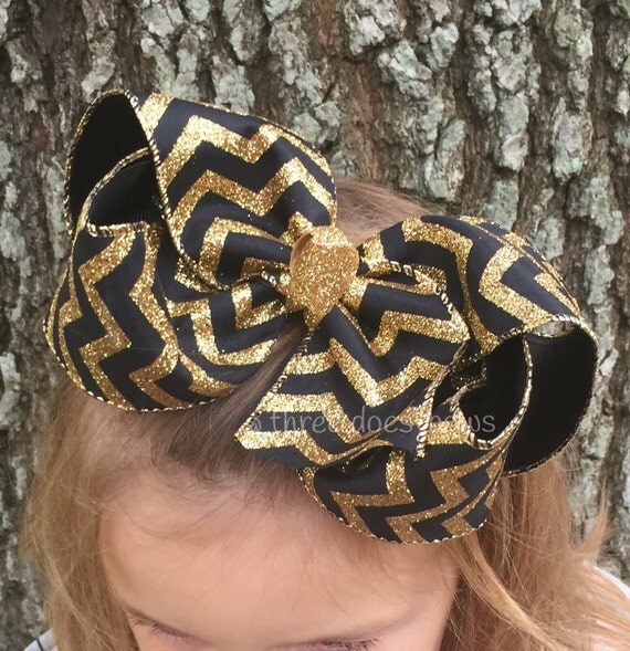 Big 6 Black and Gold Hair Bow Black and Gold Hair Bow
