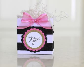 Kate Spade style baby shower, treat bags, hot pink and black, 12 mini favor boxes, favor bag, Paris party, bridal shower treat bags
