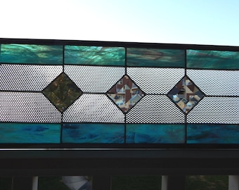 Stained Glass Window Panel Bevels and Cubes 21 1/8" x 7 5/8"