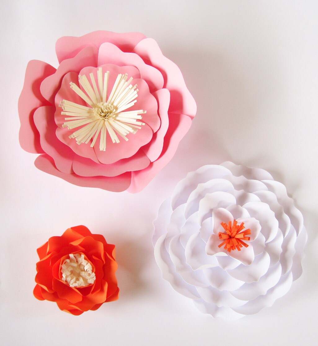 3 Paper Flowers Orange Flowers White Paper Flowers Medium