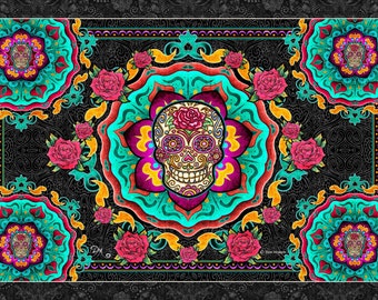Tapestry, 3D Sugar Skull, Day of the Dead, Tapestry Wall Hanging by Artist Dan Morris - 3D glasses included