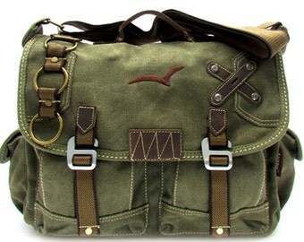 Cross Shoulder Canvas Military Green Messenger Bag Vintage Straps Rustic Rucksack Messenger Laptop Stylish Bag Green | Coffee | Black | Tan