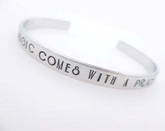 All magic, comes with a price, Handstamped Cuff, Silver Jewelry, TV inspired, Stamped bracelet, gift for her, gift idea, unisex adjustable
