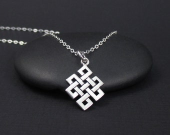 Endless Knot Necklace Sterling Silver, Buddhist Knot Necklace, Eternity Necklace, Infinity Knot Necklace, Eternal Knot, Buddhist Necklace