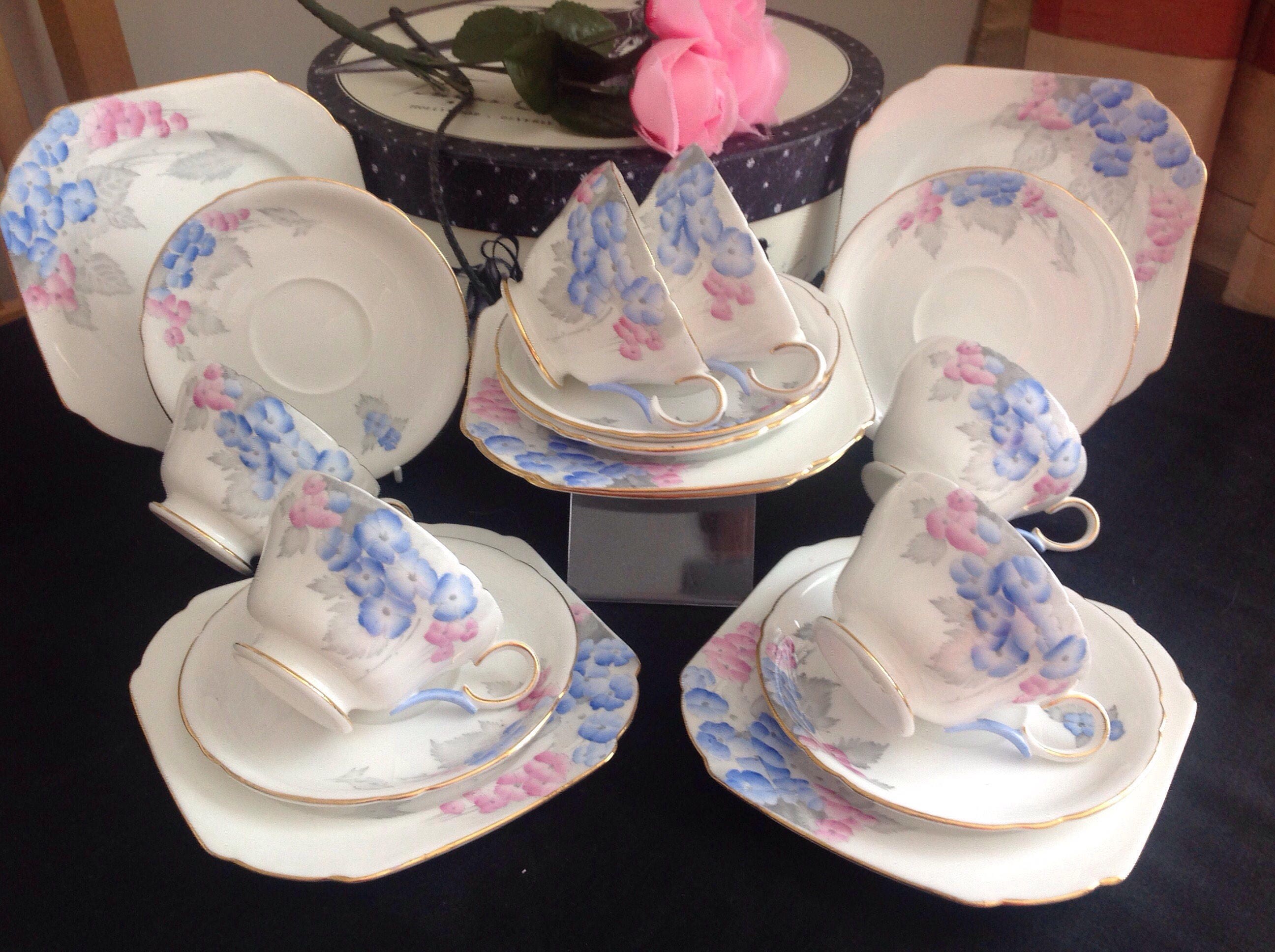 Beautiful Vintage Shelley bone china tea set. Blue Phlox.