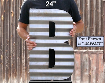 Corrugated letter 12" 18" 24" FAST SHIPPING Farmhouse Washroom Rustic Metal Letters recycled steel 11 13 14 15 Recycled Steel Custom Letter