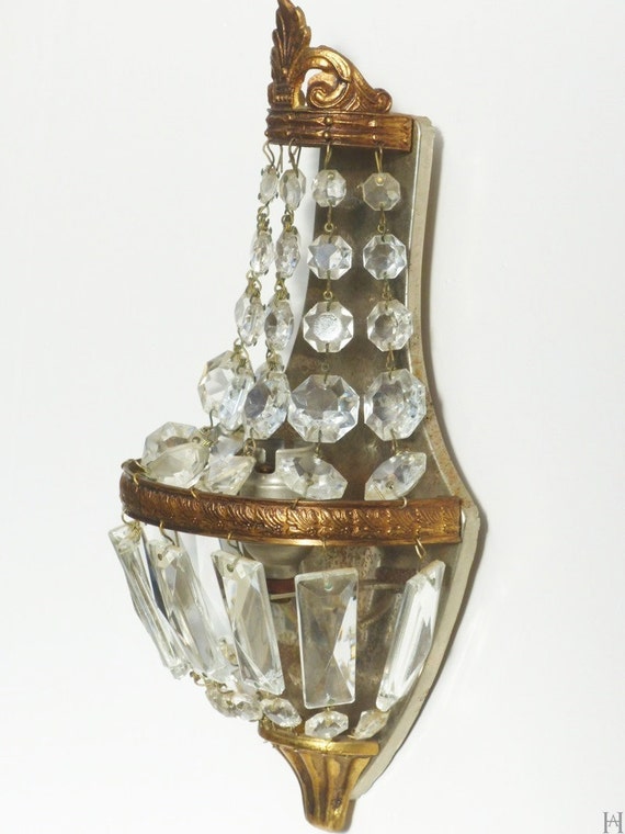 French wall sconces. Sconces with crystal drops. Pair of wall
