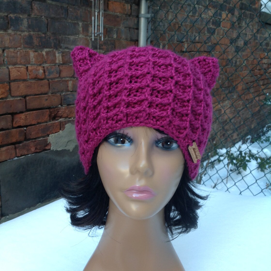 Pussy Cat Hat Crochet Cat Hat Hot Pink Cat Hat Winter Hat