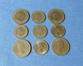 One Shilling Coins, Six Pence Coins, British Coins, UK Collectible Coin, Vintage UK Coin, United Kingdom Coin, Jewelry Coins
