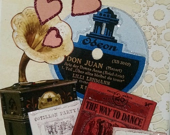 Music Valentine Card-Victrola,Vintage,Victorian,Pink,Sparkle,Fancy,Hearts,Don Juan,Ballroom,Dance,Glitter,Valentines,Valentine's Day