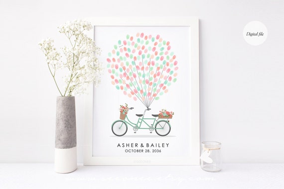 Tandem bicycle fingerprint guestbook Wedding bike thumbprint