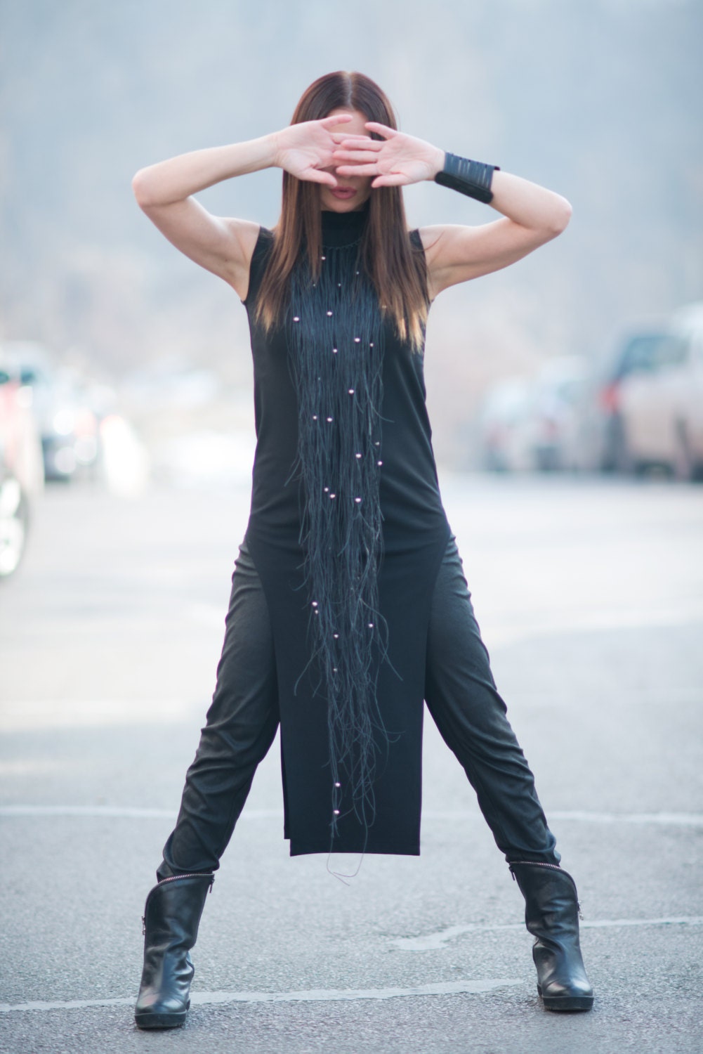 black long tunic tops