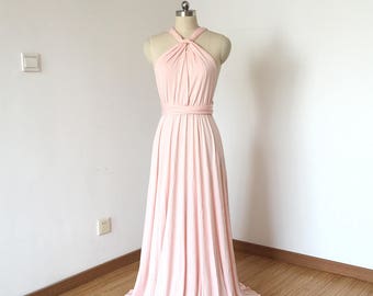 Halter Blush Pink Spandex Long Convertible Bridesmaid Dress