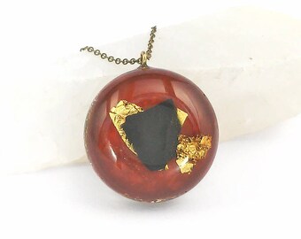 Shungite Pendant, Orgone pendant, Orgonite® pendant, Red, Maroon, one of a kind, art jewelry, Handmade, energy pendant, spiritual jewelry