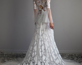 Lace Wedding Top, Long Sleeve Lace Top, Bridal Top, Two Piece Wedding Dress, Bridal Crop Top - Lennox Top